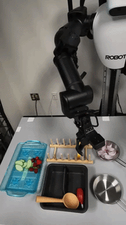 ROBOTIS AI Worker placing bread into a container
